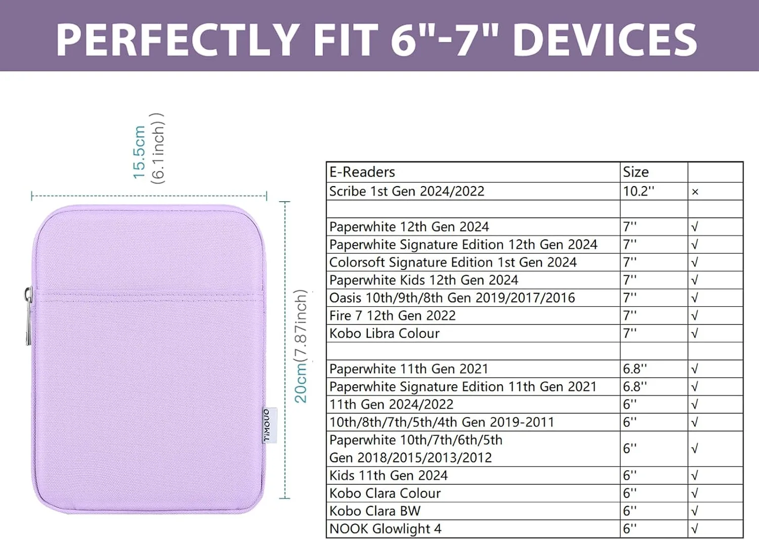 TiMOVO 6-7 Inch Sleeve Case for eReader, Taro Purple