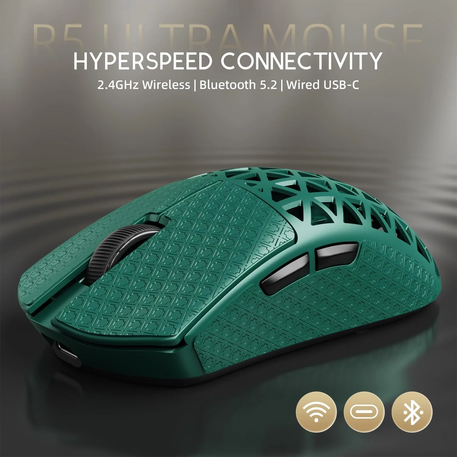 ATTACK SHARK R5Ultra 8K Carbon Fiber Wireless Gaming Mouse, Green&Tape