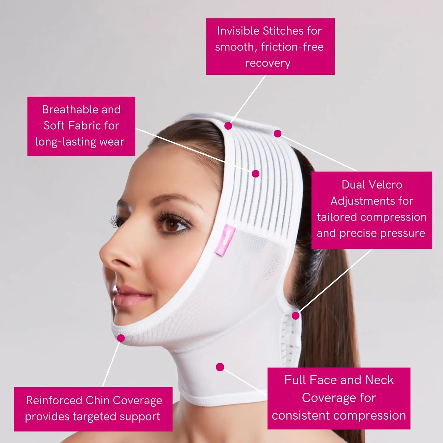 LIPOELASTIC- FM extra- Post Surgical Chin and Neck Lifting Compression Mask for Women and Men with Velcro fastener