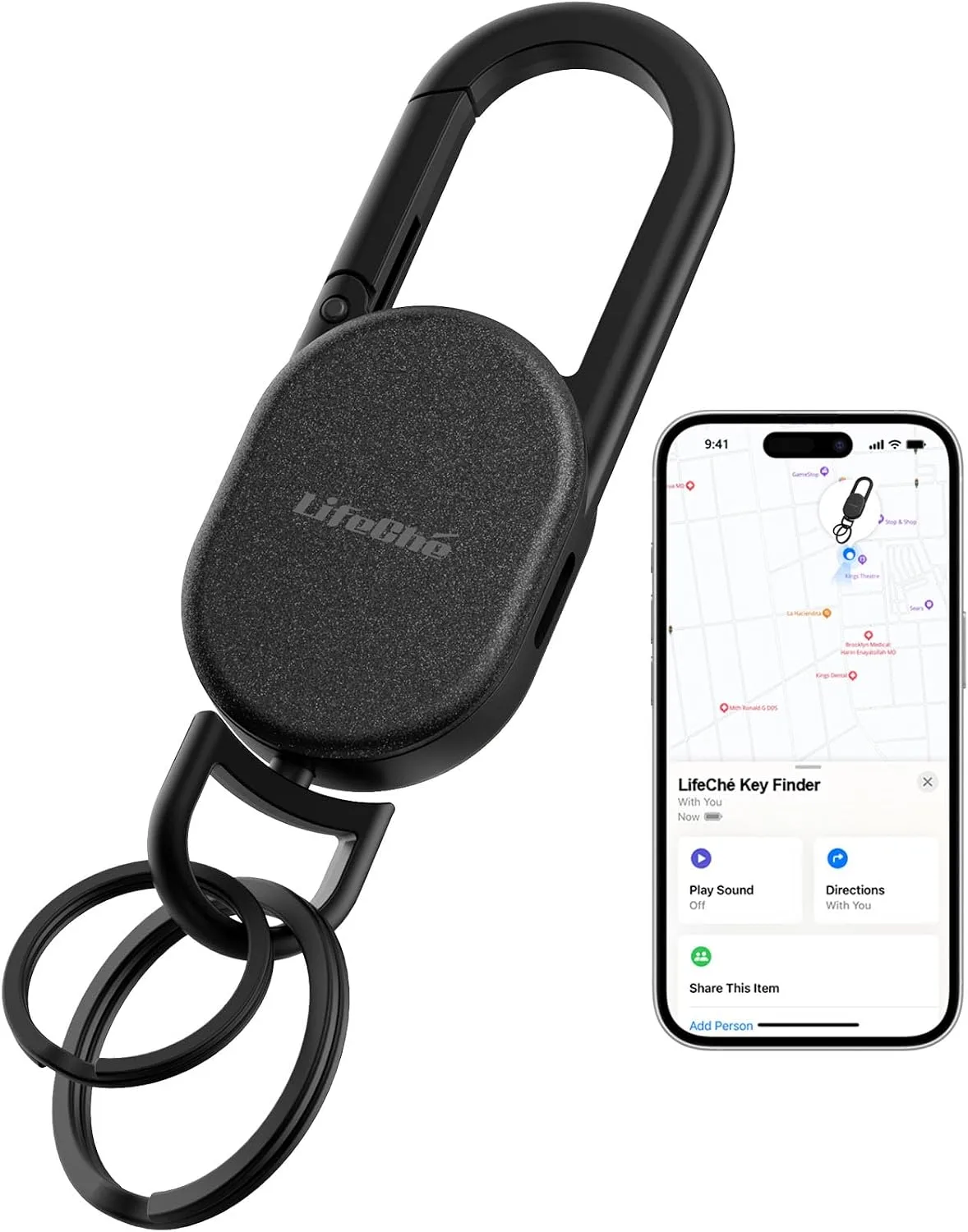 Find My Key Finder, Stainless Steel Keychain, Rechargeable Tracker