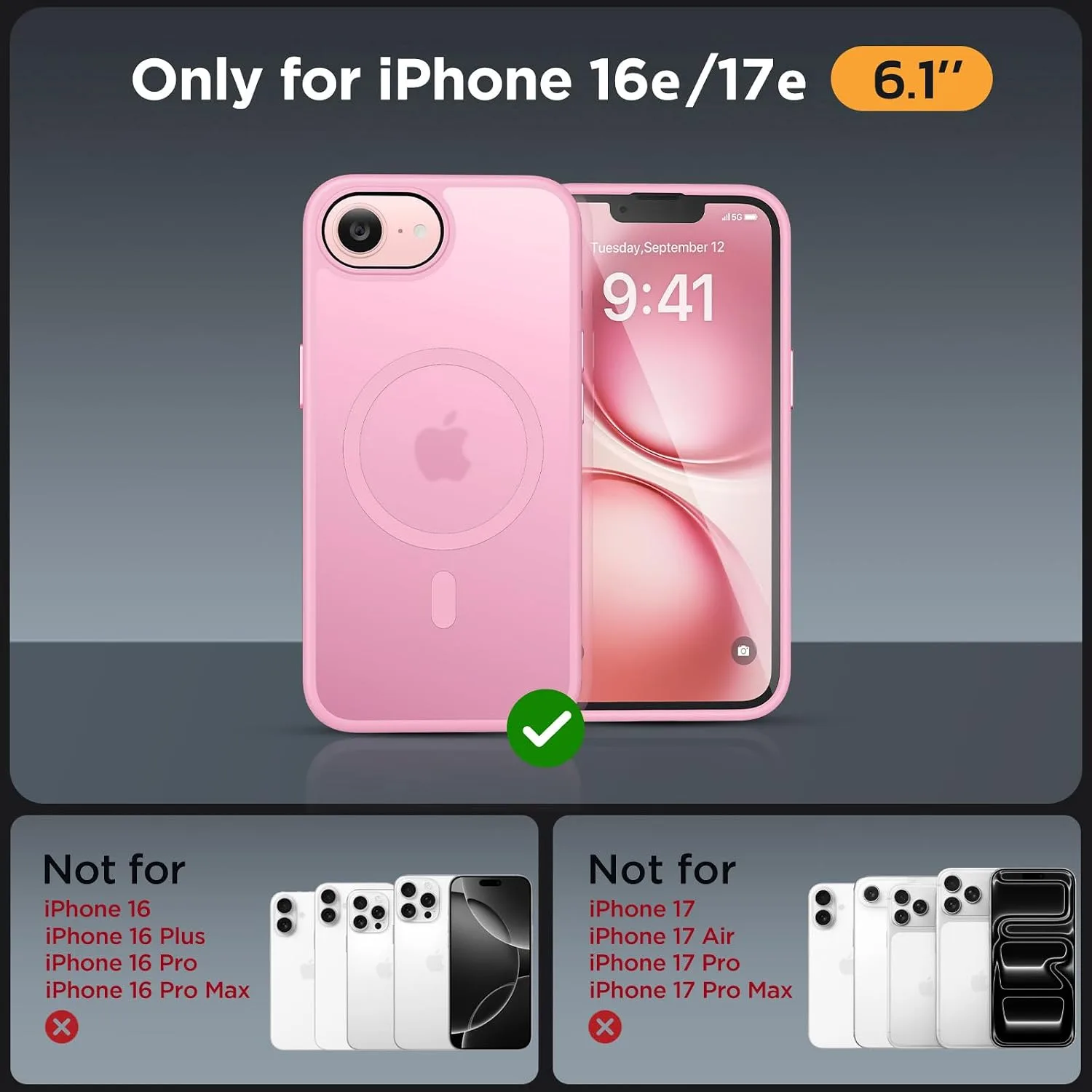 miracase for iPhone 16e case & iPhone 17e Case for MagSafe [with 2×9H+ Screen Protectors] TOP Military-Grade Protection Shockproof with Velvet Touch for iPhone 16e/17e Phone Case 6.1", Matte Pink