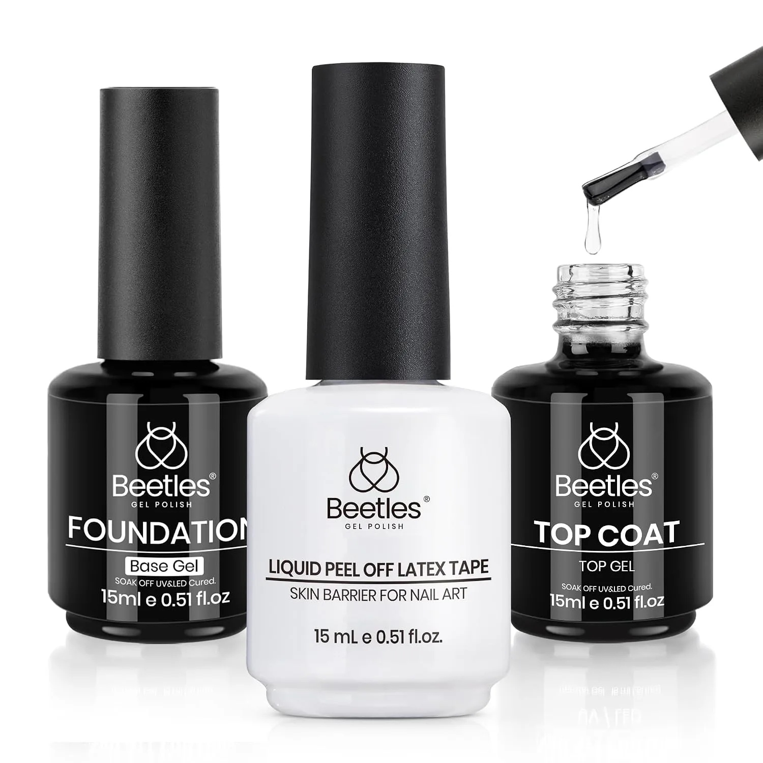 Beetles No Wipe Gel Top Coat & Base Coat Liquid Latex Set 3 Pcs 15ml