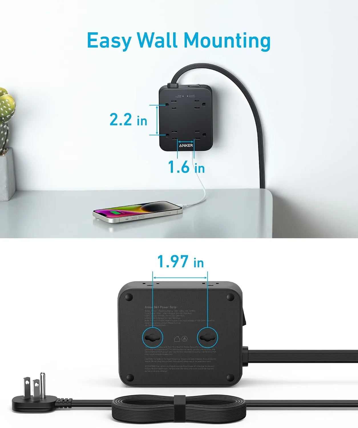 Anker Power Strip with 2000J Surge Protector, Outlet Extender, 20W, 8AC
