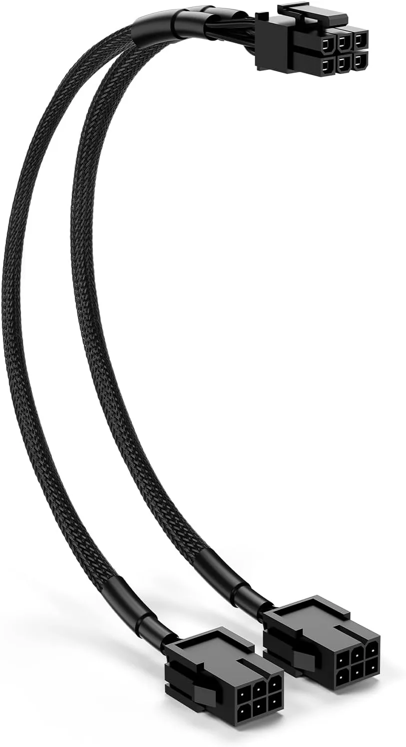 J&D PCIe Power Adapter Cable, Dual 6 Pin Female to 6 Pin Male, GPU Connector for Graphics Card Power Supply with Heat Shrink Reinforcement, 1 Pack, 9 inch