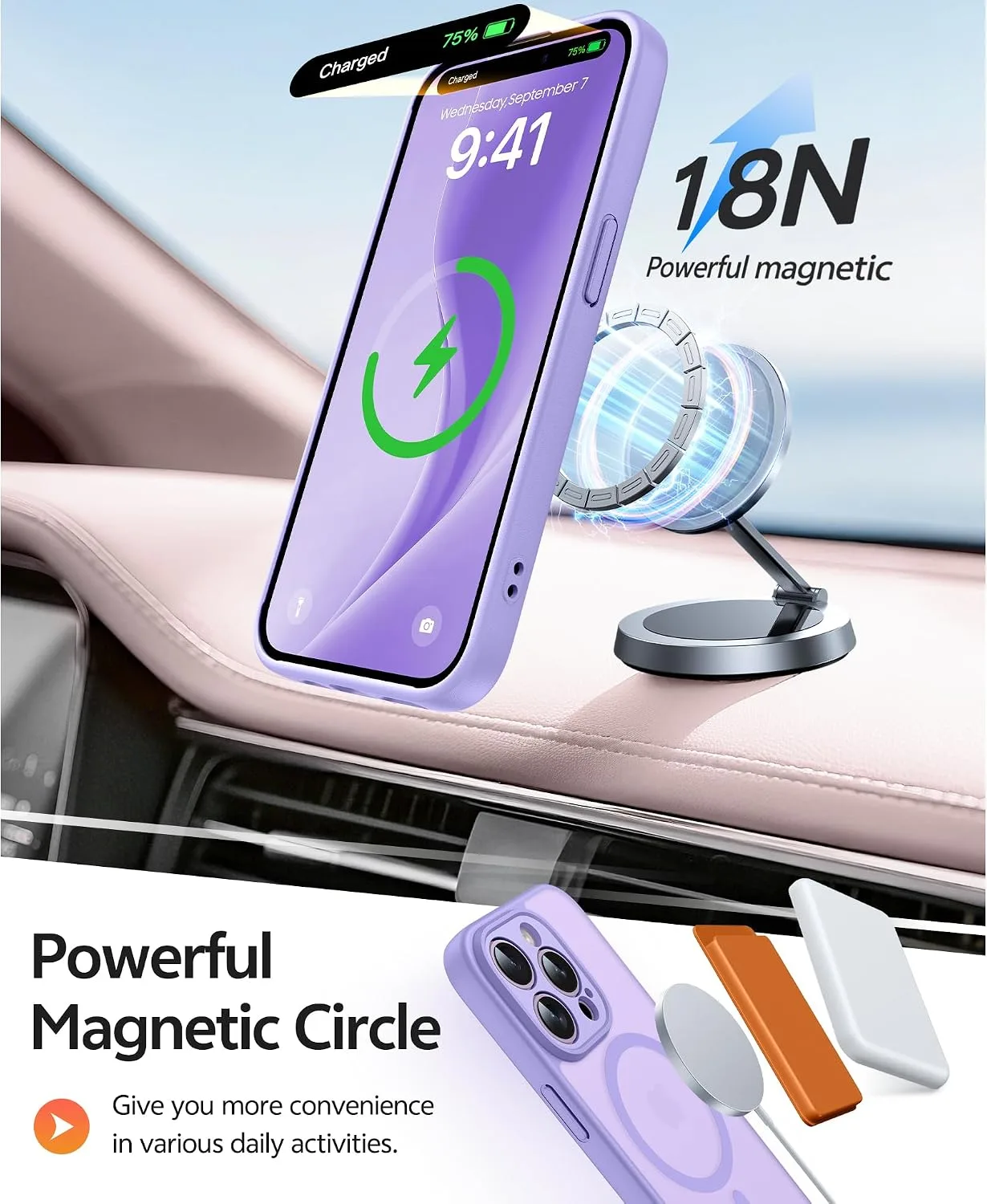 FNTCASE for iPhone 14 Pro Max Case, Fit for Magsafe, Light Purple