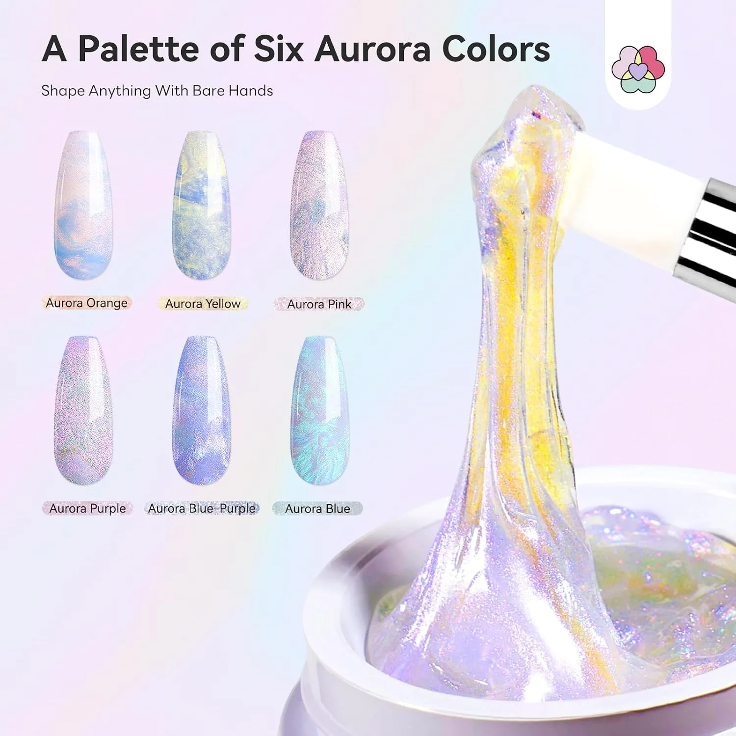 SAVILAND Non-Sticky Solid Builder Nail Kit 6PCS Aurora Colors