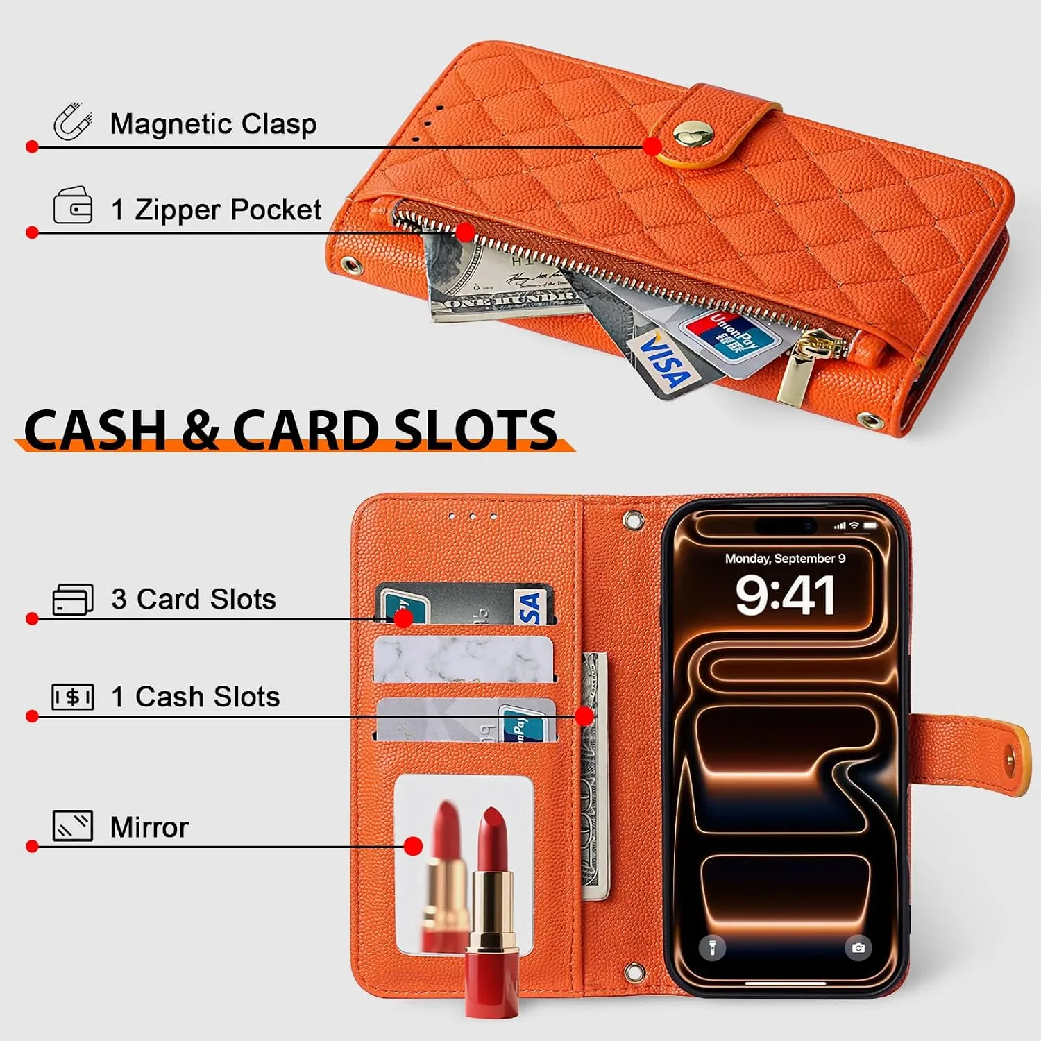 Wallet Phone Case Crafted for iPhone 17 Pro Max Orange