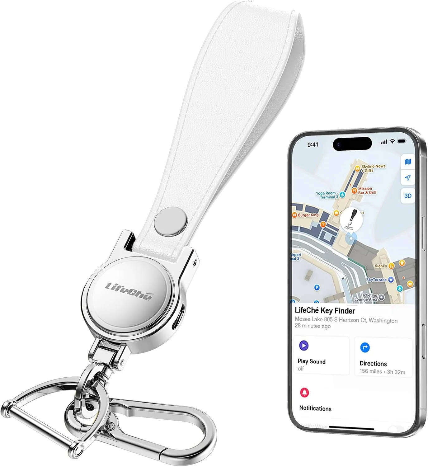 Find My Key Finder, Stainless Steel Keychain, Rechargeable Tracker