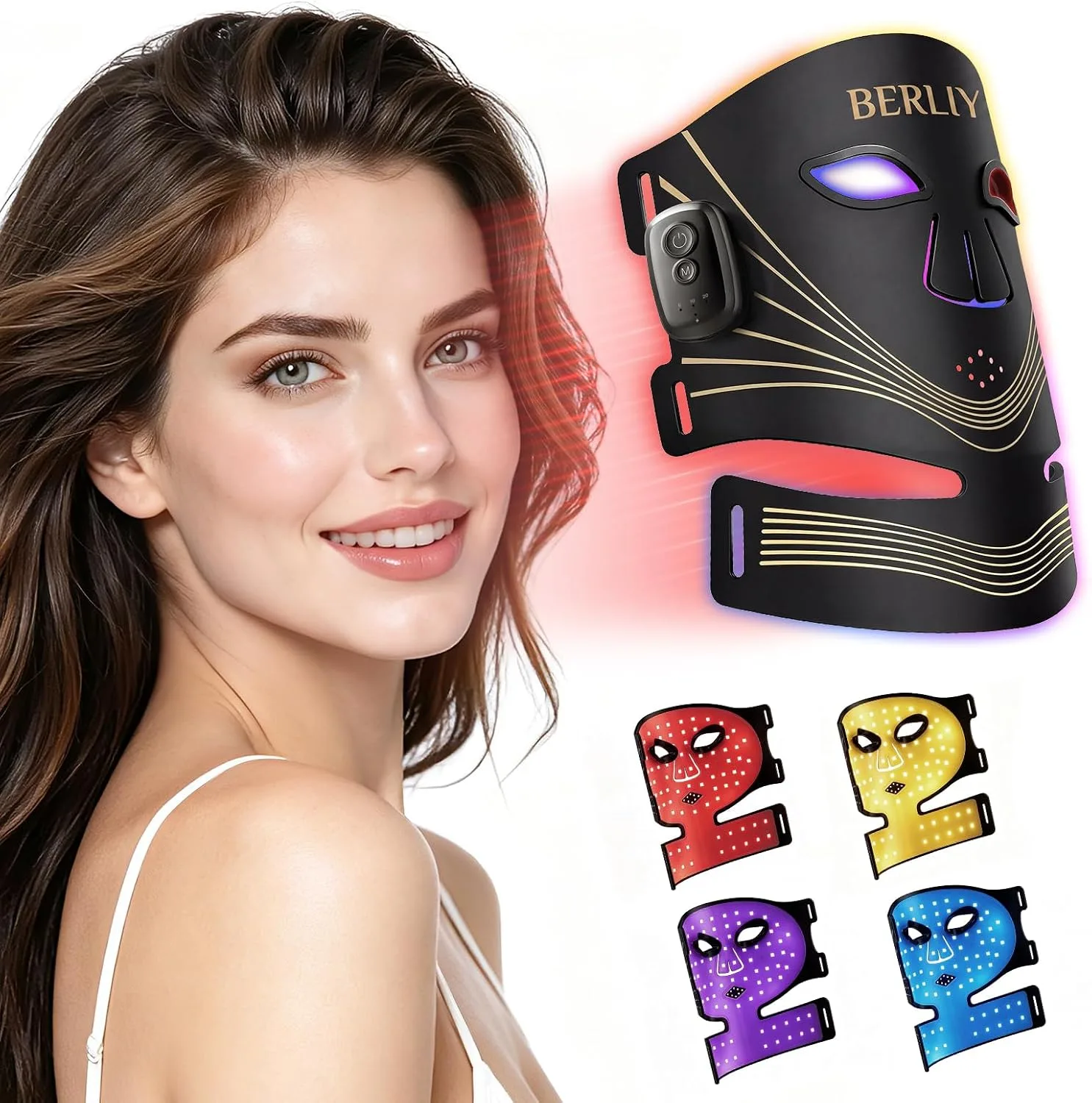 Red Light Therapy Mask for Face, Cordlesss 4-Mode&Timer, FDA Cleared