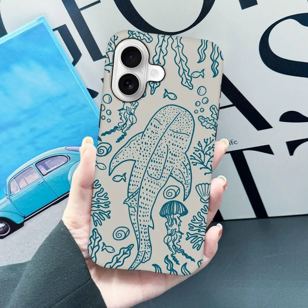 Case Compatible with iPhone 17,Fall Prevention Hybrid 2-Layer Hard Shell Phone Cover for Girls Boys,Oceans Whales Sharks