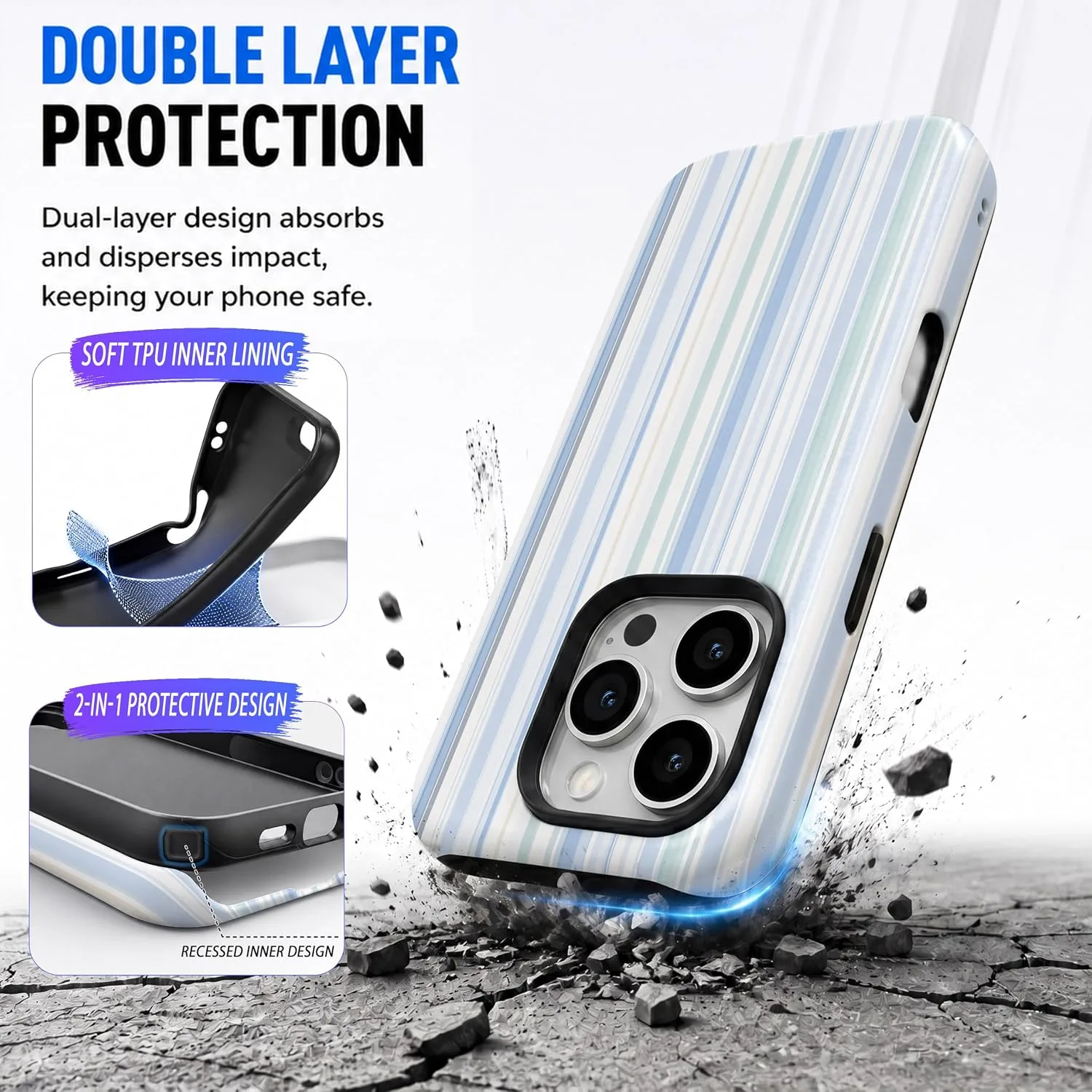 Magnetic for iPhone 16 Pro Max Phone Case, Pastel Blue Striped