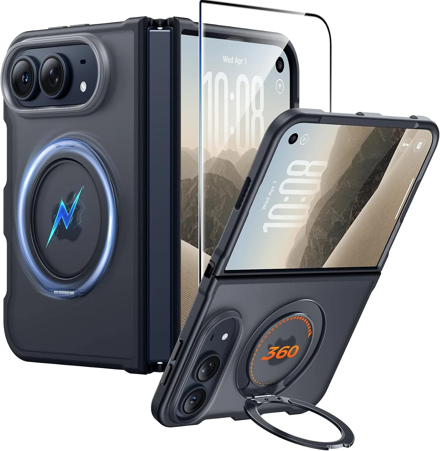 Carcasa para iPhone Fntcase Duo con soporte magnético giratorio 360 Negro