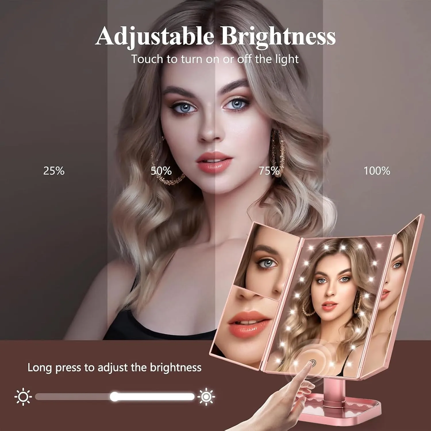 HUONUL 2X/3X/10X Magnifying Vanity Mirror with Light, Trifold Makeup Mirror