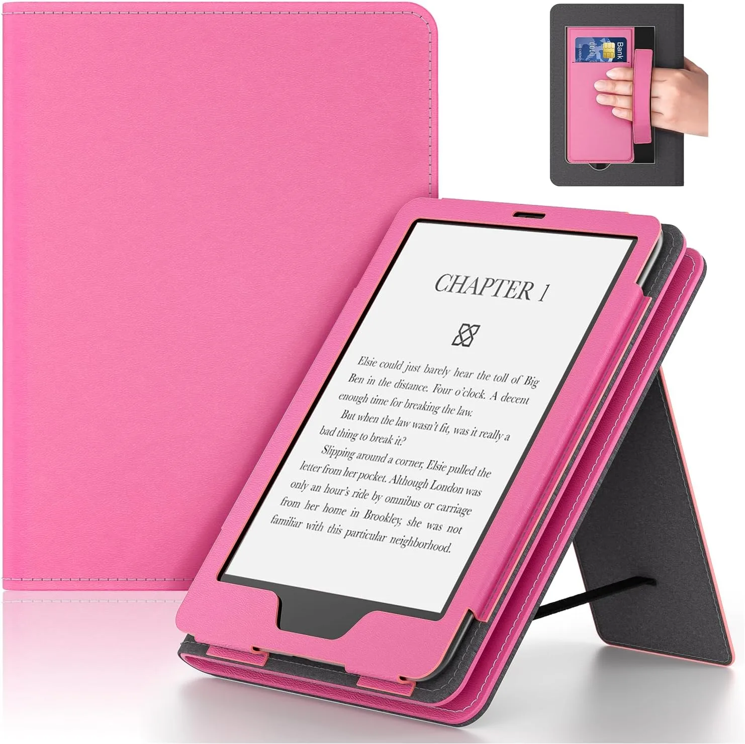 Estuche para tablet Lainergie 6 pulgadas con soporte y correa de mano color frambuesa