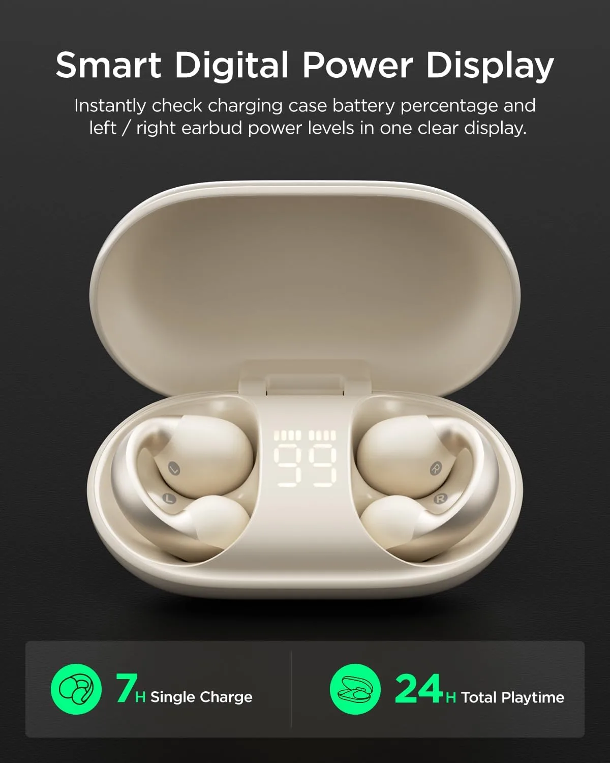 Open Ear Earbuds, Clip-On Design, Wireless Bluetooth 6.0 X7, White