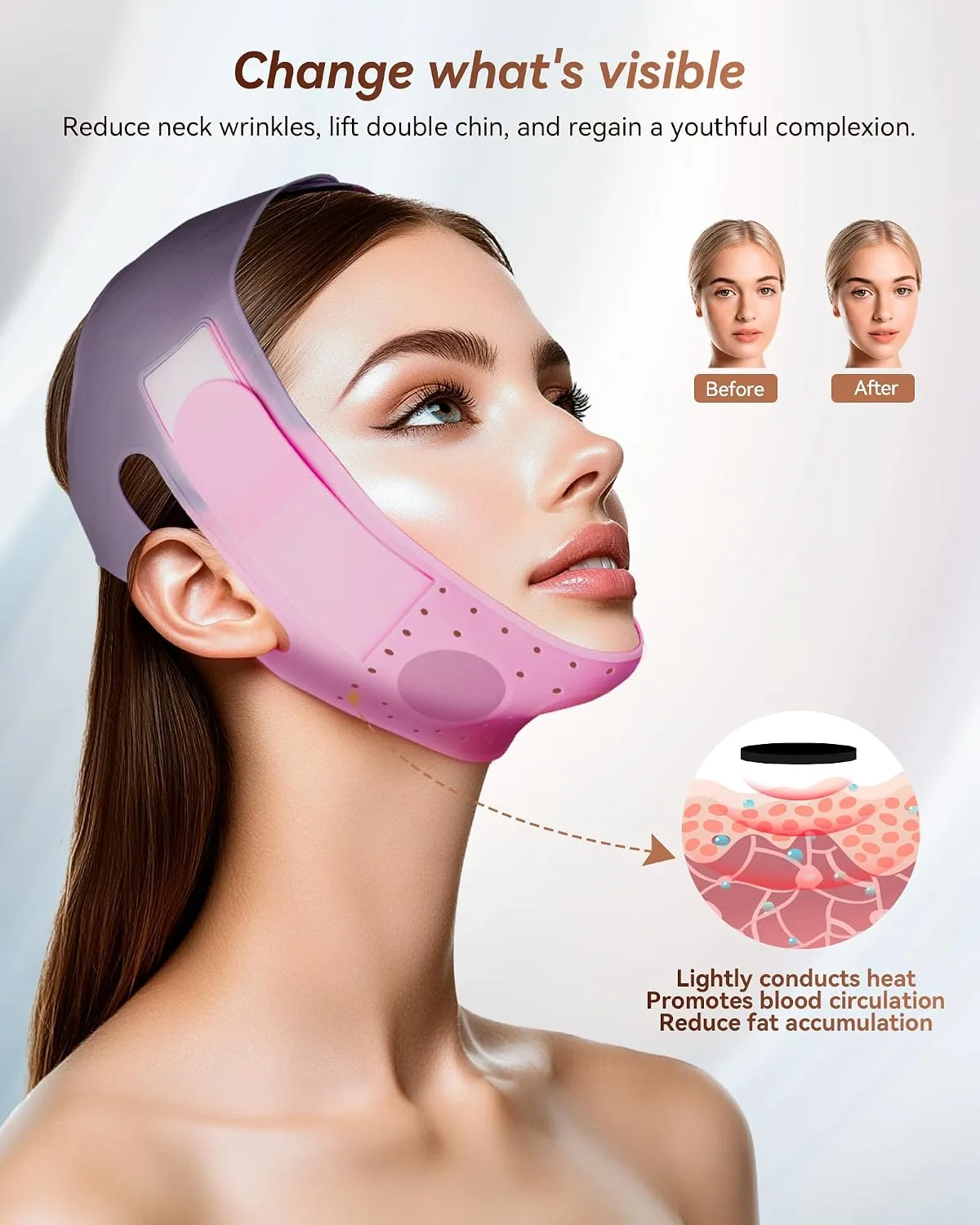 V-Line Sculpting Face Mask – Silicone Chin Strap for Jawline Tightening (Rose purple)