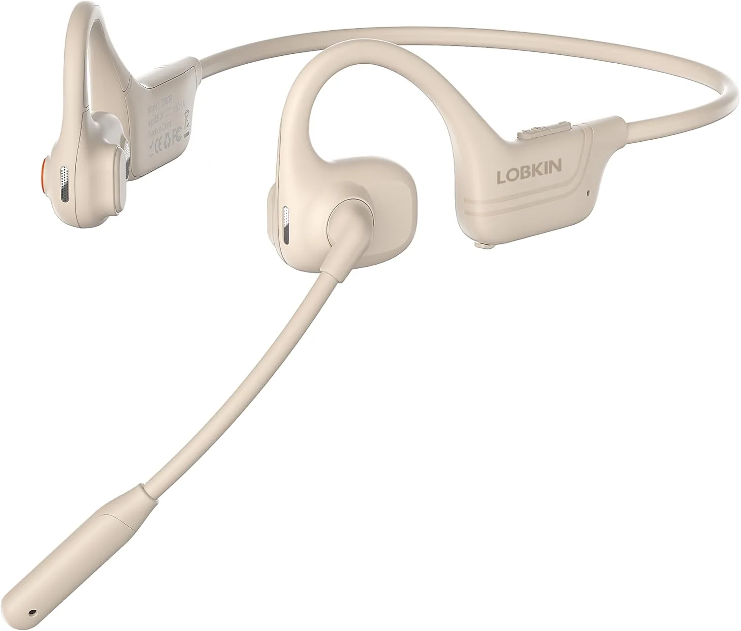 LOBKIN Open Ear Headphones with Mic, Bluetooth Headset with Noise Cancelling Microphone and Multipoint Connect, Wireless Bluetooth 5.3 Headset for Work Call Meeting Driving(Beige)