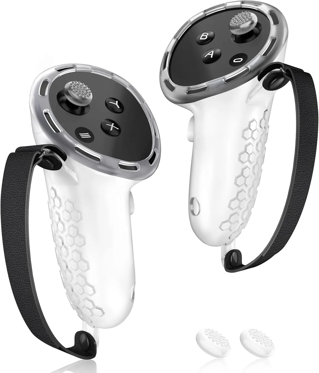 AMZDM VR Controller Grips for Meta Quest 3S Oculus Quest 3 Touch Plus Controllers Grip Covers Anti-Throw Knuckle Straps Protector with Thumbstick Covers, 1 Pair,Clear