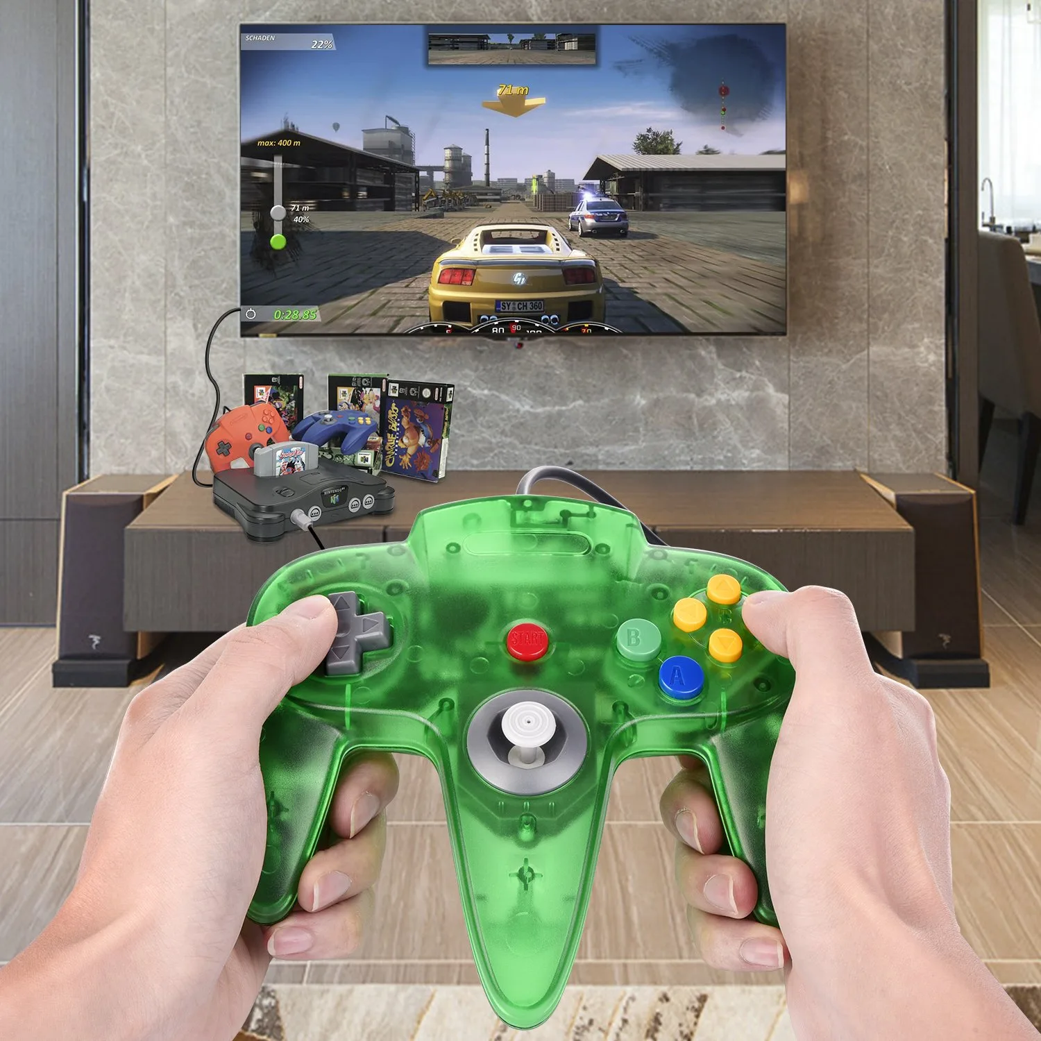 miadore 2 Packs Classic 64 Wired Controller Joystick for N64 Video Game System N64 Console (Jungle Green and Red)