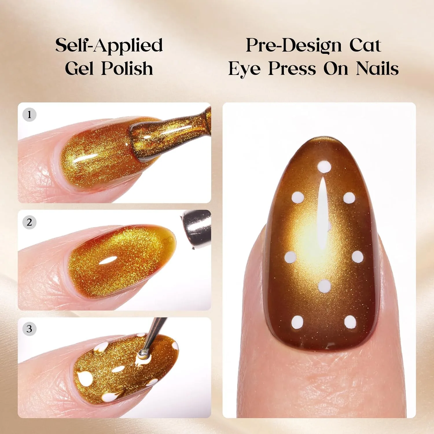 Beetles Halloween Brown Press On Nails Short Almond, 32PCS Polka Dot Design