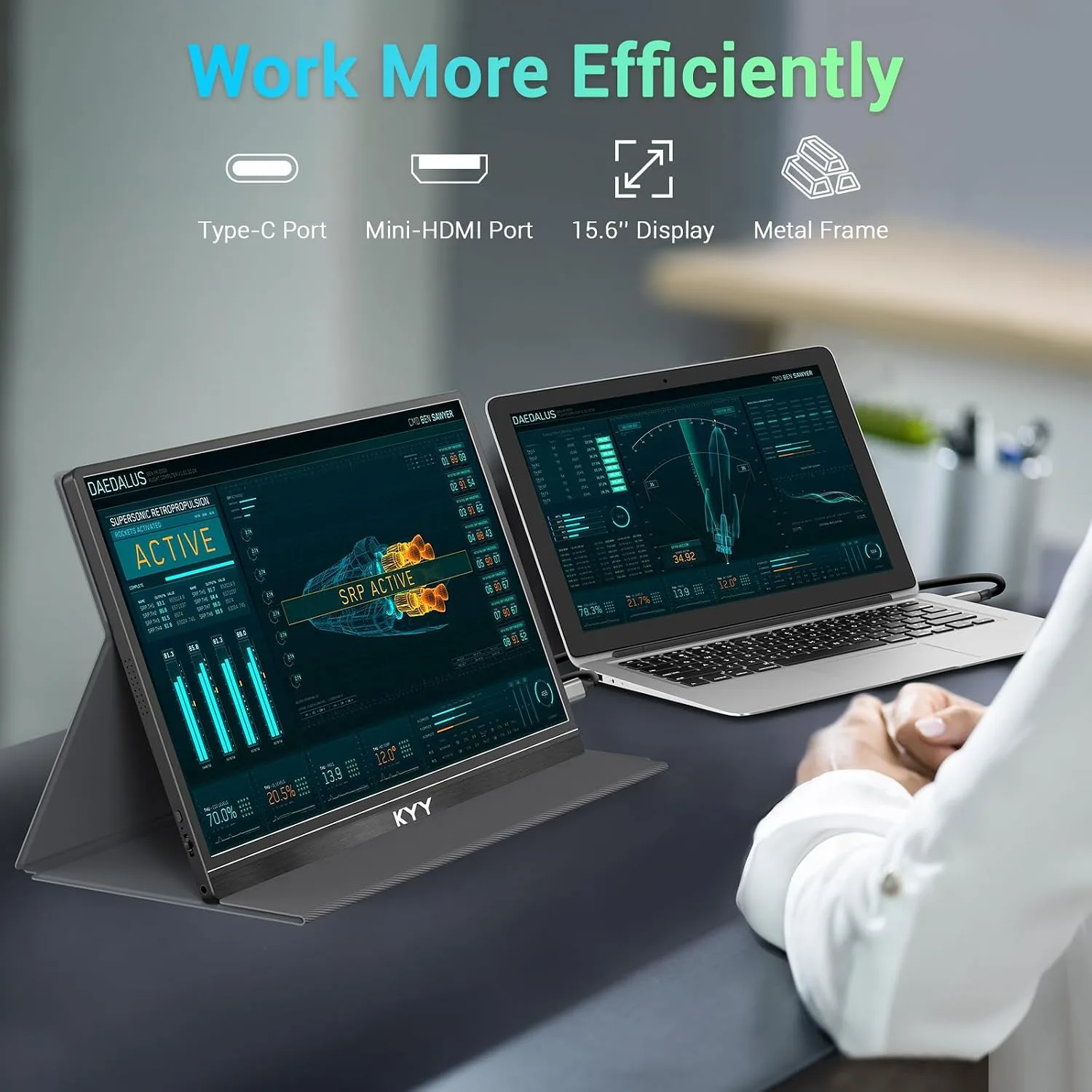 KYY Portable Monitor 15.6'' FHD 1080P USB C HDMI Gaming Monitor