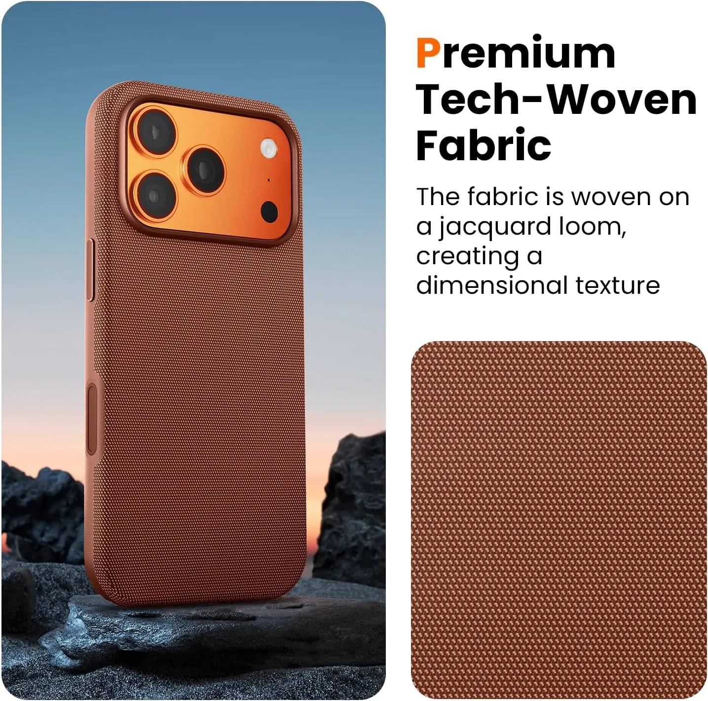 Mkeke for iPhone 17 Pro Max Case Techwoven Orange, [Compatible with MagSafe] [Camera Control Cover] [Premium Tech Woven Fabric] [Drop Protection] Shockproof Skin-Friendly