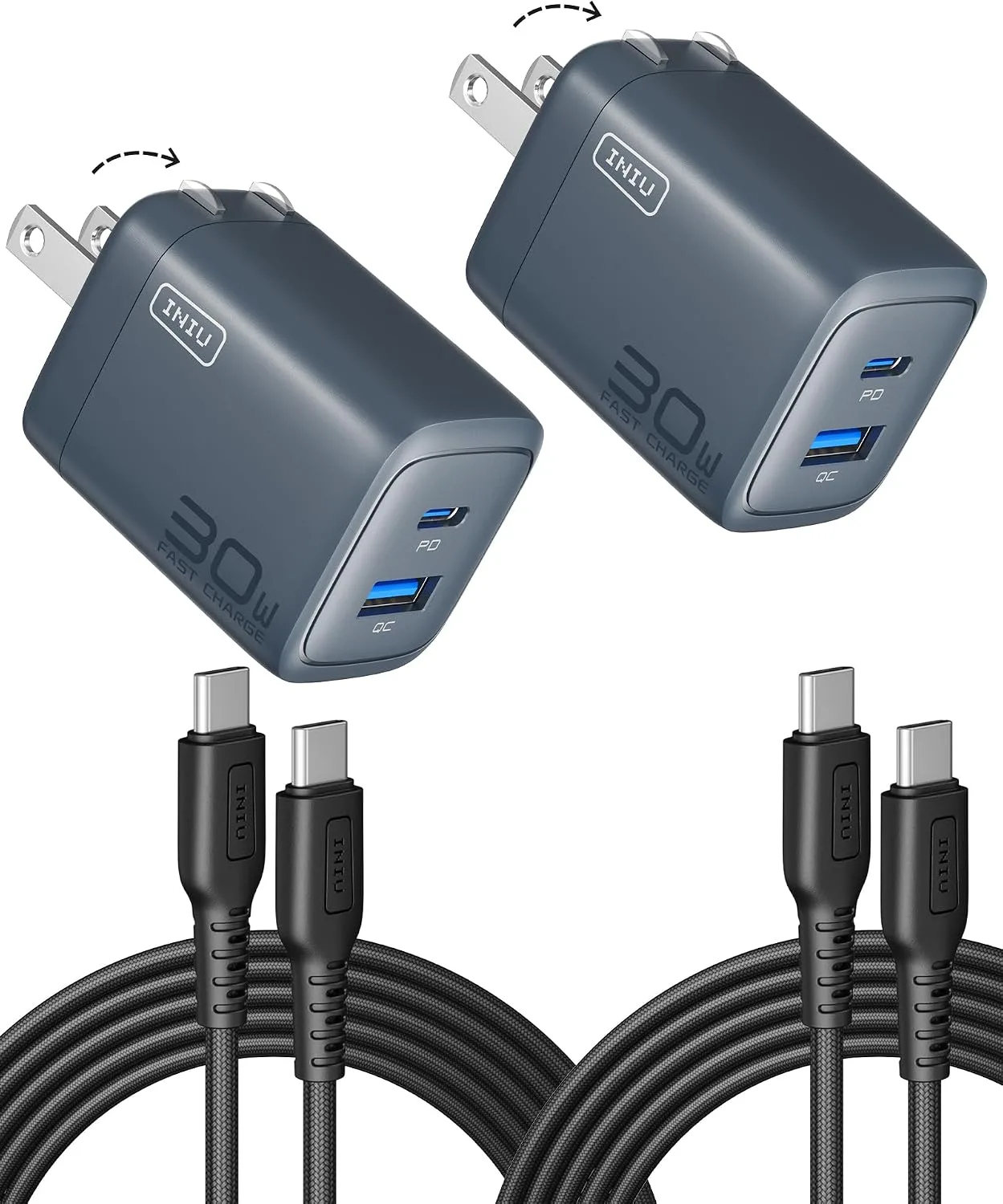 INIU USB C Charger, 30W Type C Fast Charging, 2-Port Adapter Charger Block