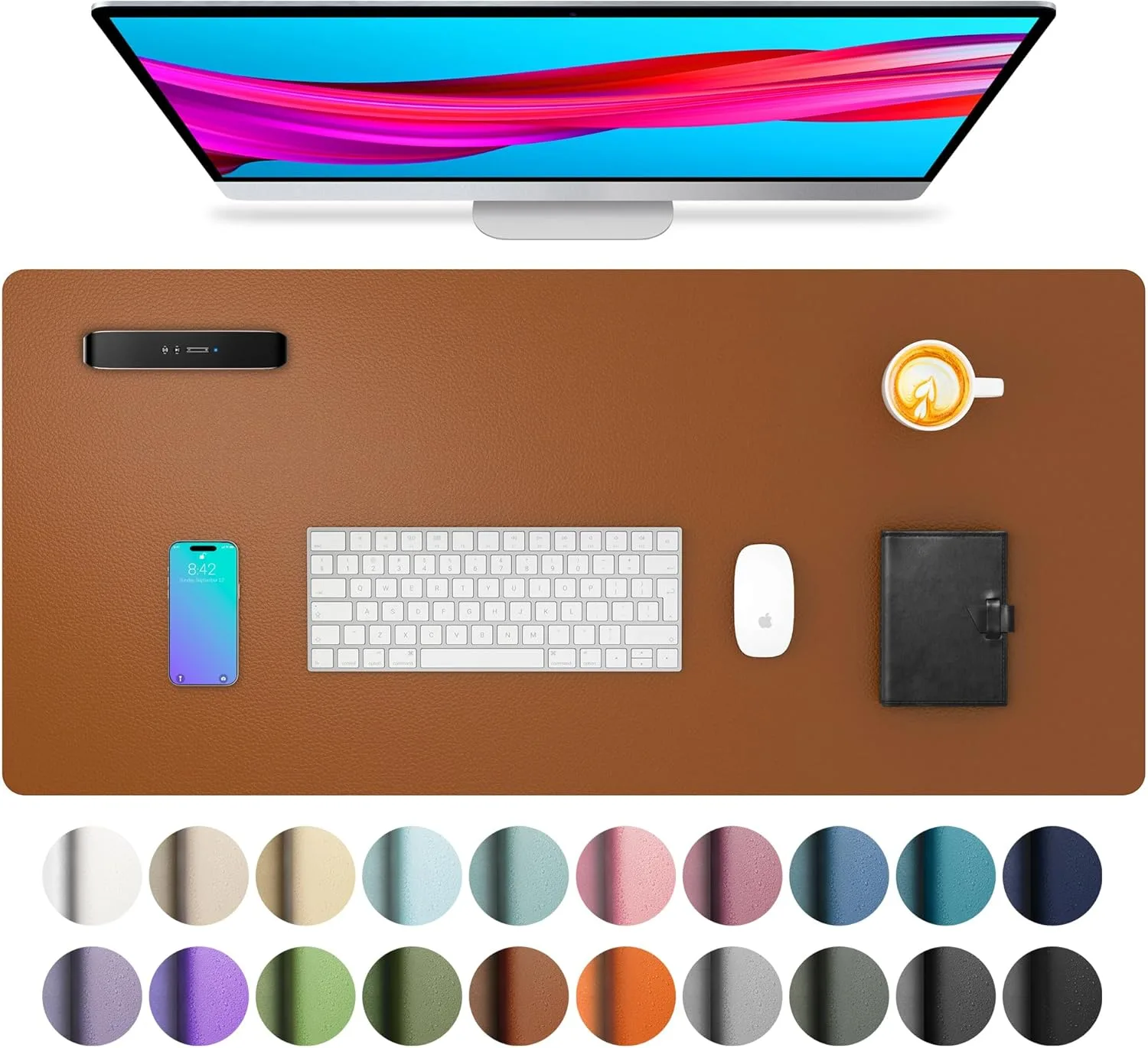 Aothia Leather Desk Pad Protector, Mouse Pad, Office Desk Mat, Non-Slip PU Leather Desk Blotter, Laptop Desk Pad, Waterproof Desk Writing Pad for Office and Home (Brown,23.6" x 13.7")