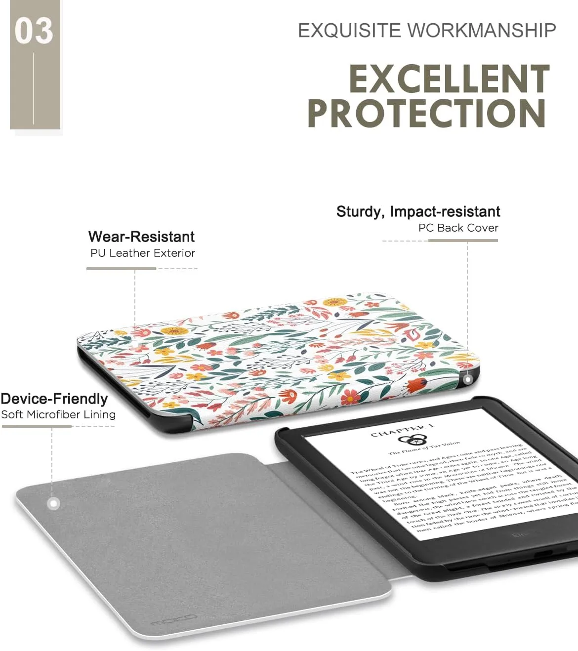 MoKo Case Fits 6" Kindle Basic 11th Generation 2024/2022, Flowers