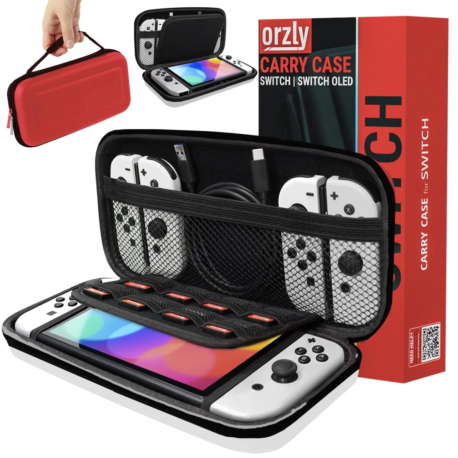 Orzly Carry Case Compatible with Nintendo Switch and New Switch OLED Console -Protective Hard Portable Travel Carry Case Shell Pouch with Pockets for Accessories and Games (POKE)