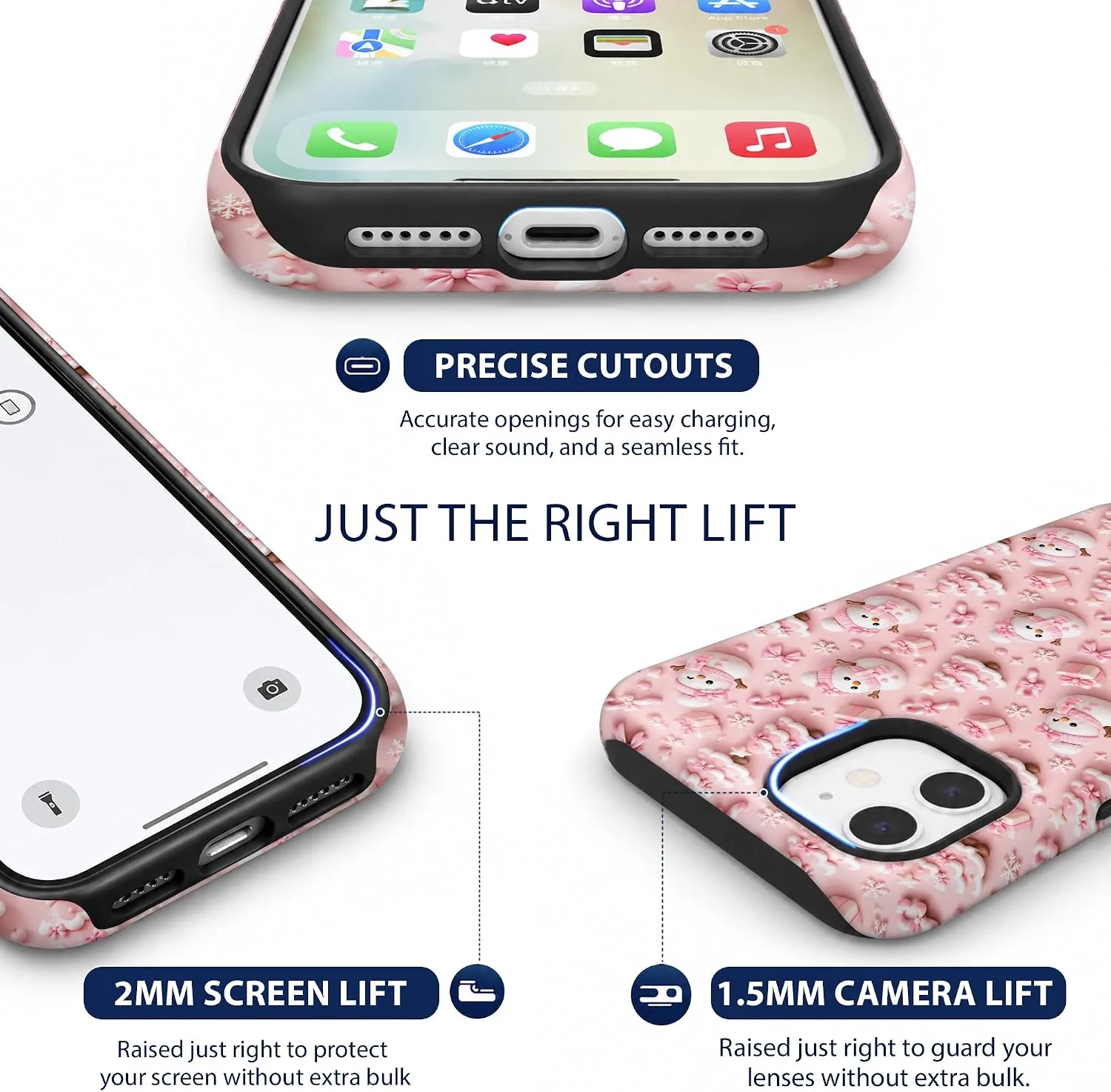 Magnetic for iPhone 11 Cute Pink Phone Case, Christmas Snowman