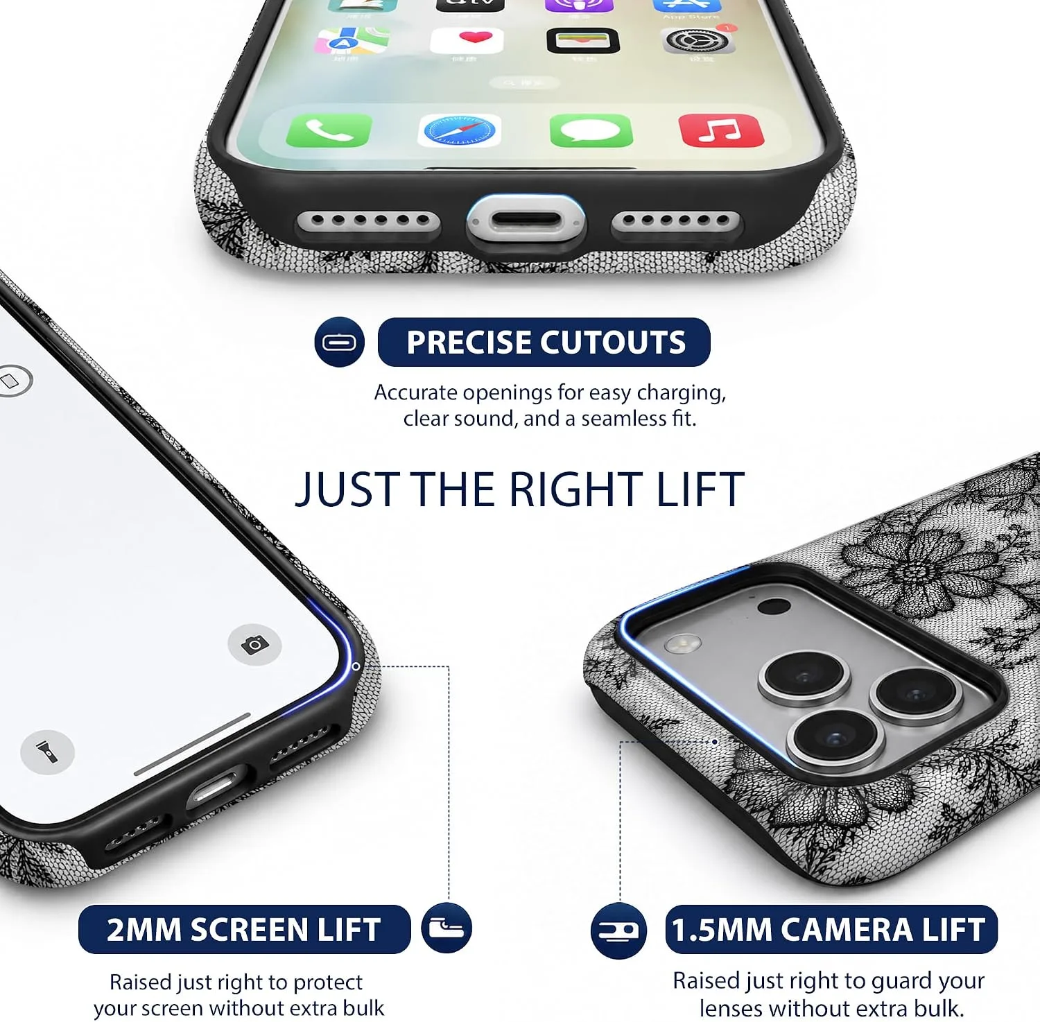 Magnetic for iPhone 17 Pro/18 Pro Black Lace Phone Case, Flower