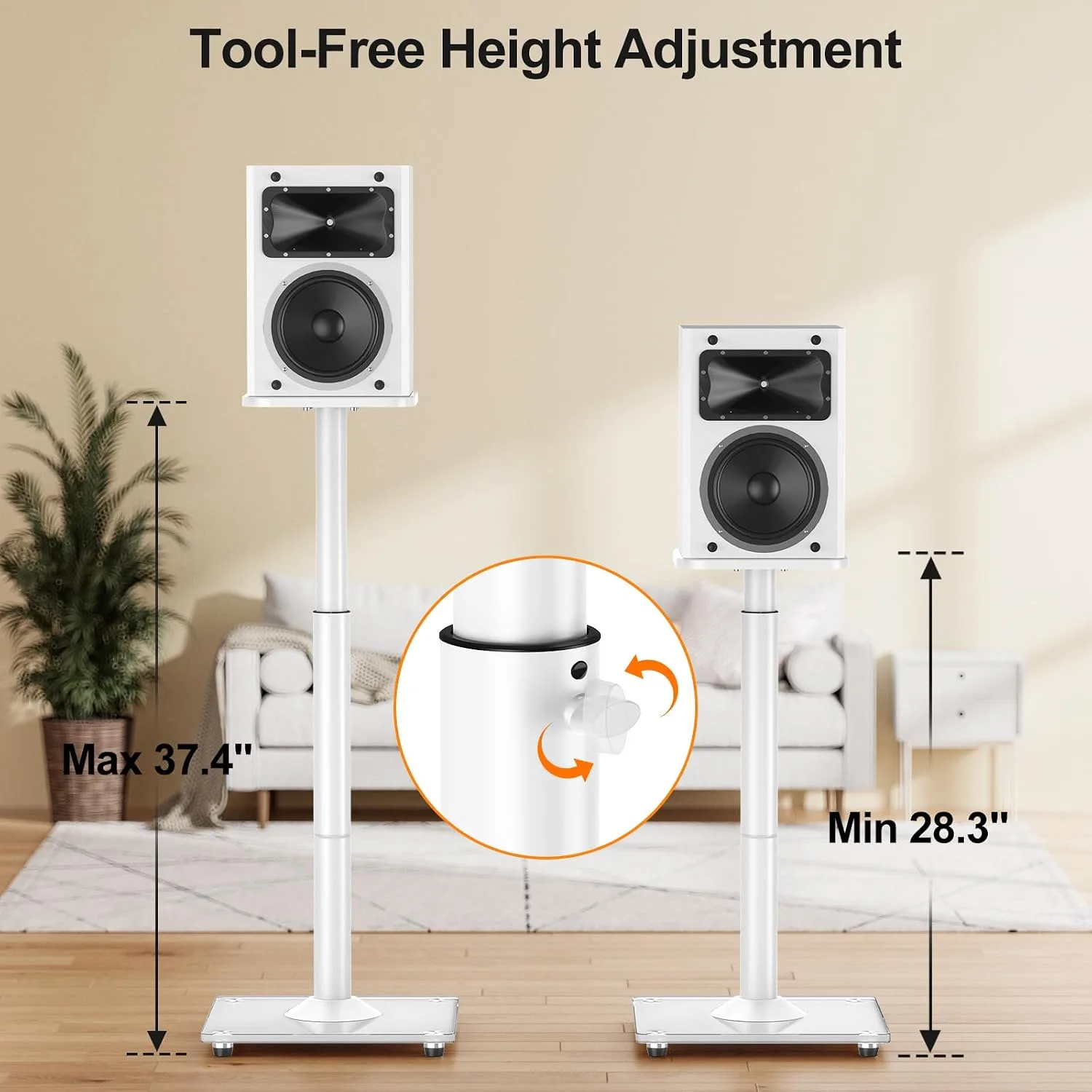 Speaker Stands Pair, 28"-37.4" Height Adjustable, Max 22 lbs, Glass Base