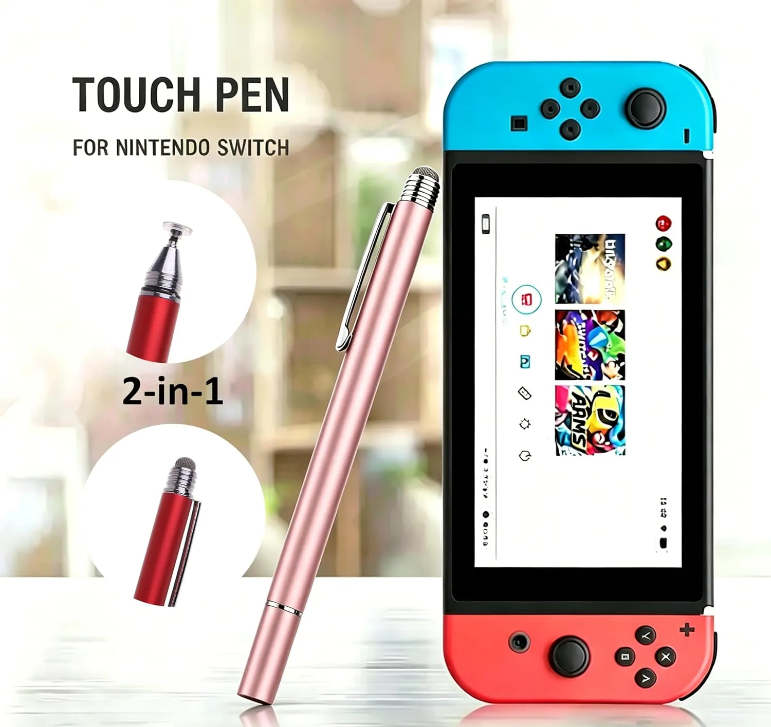 2-in-1 Stylus Pen for Nintendo Switch1/2/Lite/OLED, with Lanyard (Pink)