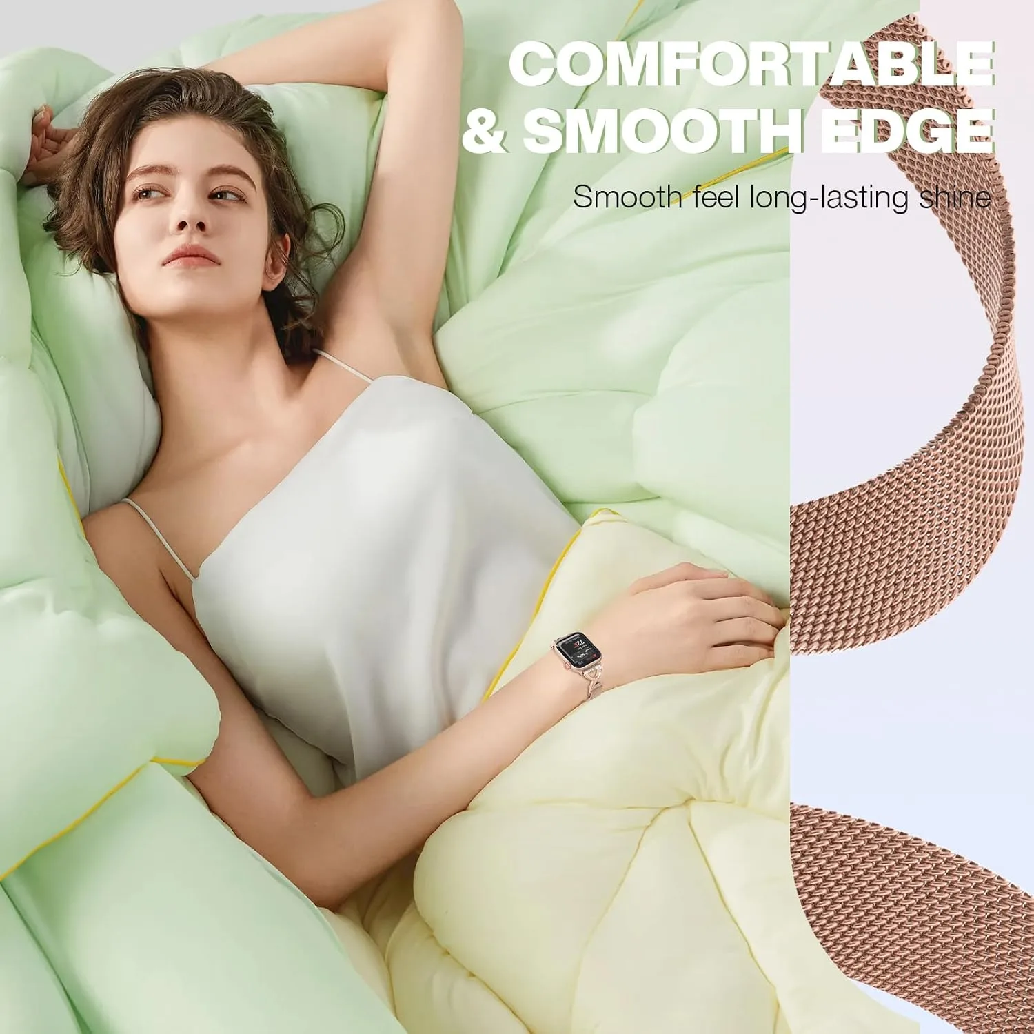 Thin Mesh Loop with X-Shape Clasp Compatible with Apple Watch Bands Women