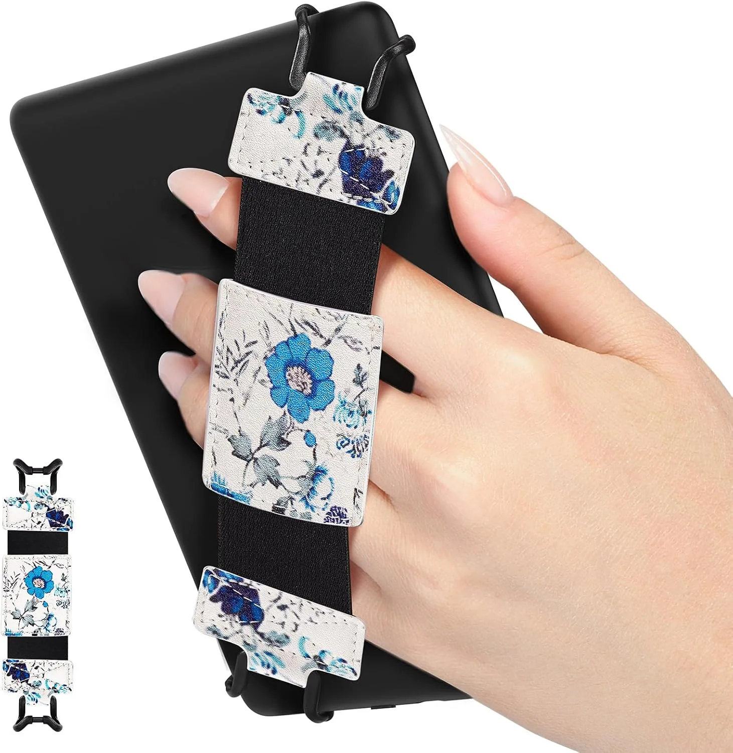 MoKo Soft Hand Strap for 6-8" Kindle eReaders Fire Tablet,White Blue Floral