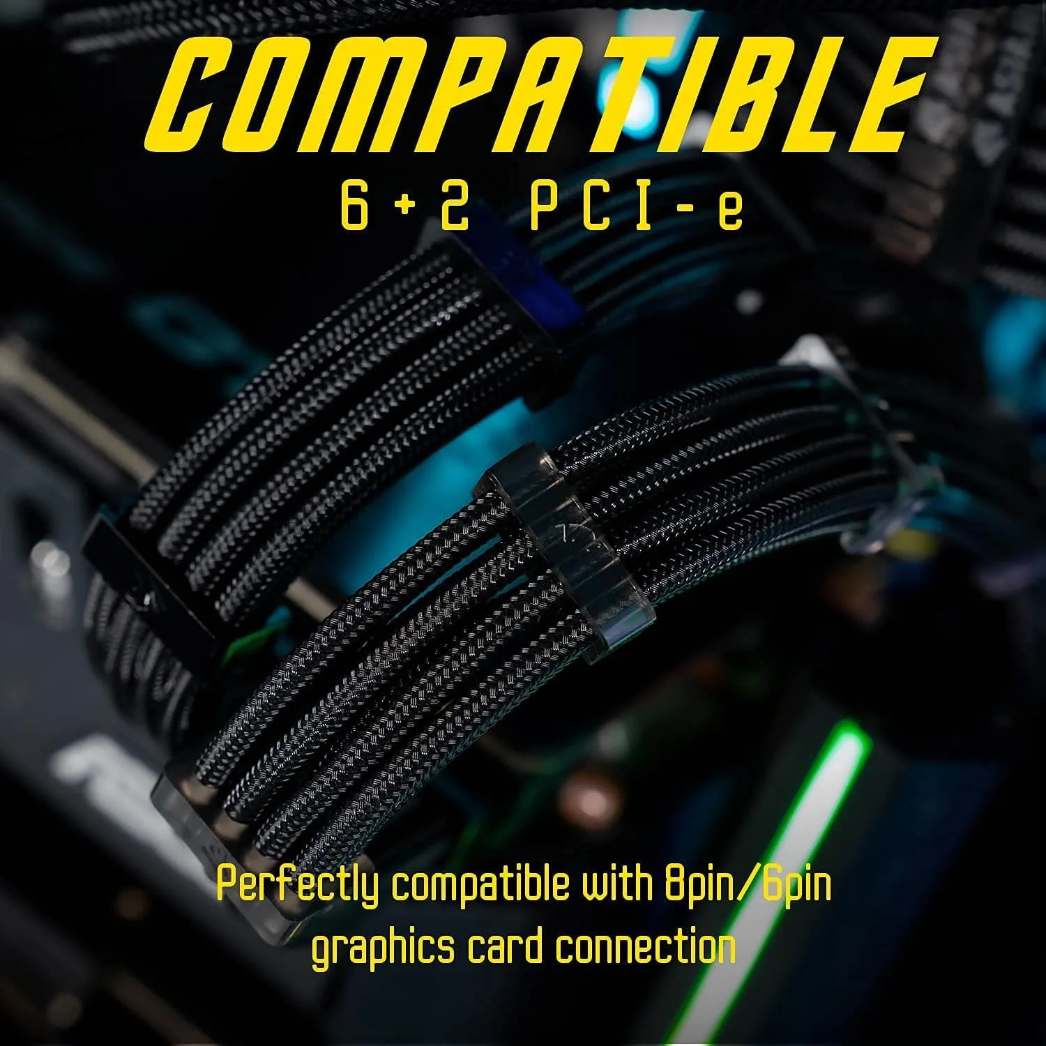 AsiaHorse Upgraded 16AWG PSU Cable Extension Sleeved Custom Mod GPU PC Power Supply Soft Braided Cables with Two Color Comb Kit 24P/8P to 6+2P/8P to 4+4P 30CM
