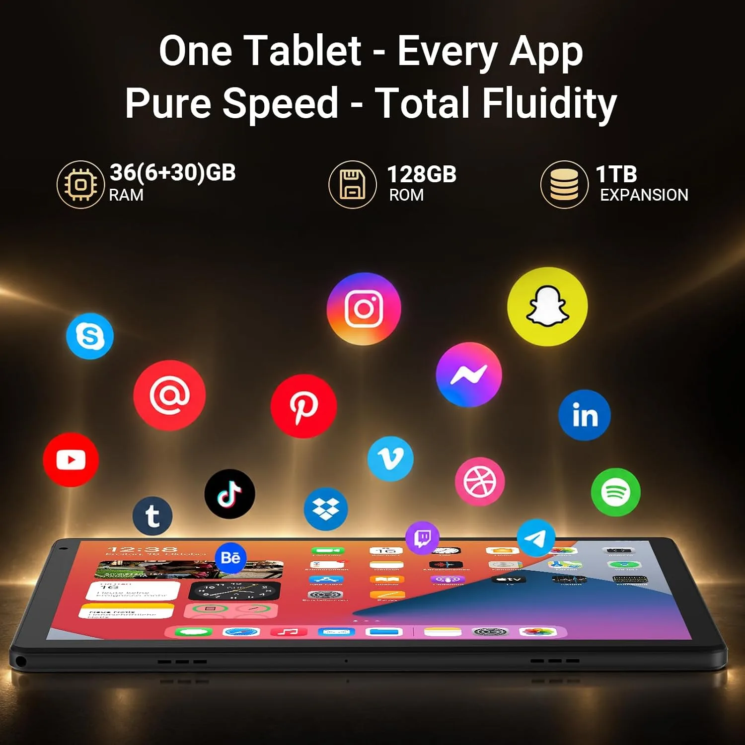 Android 16 Tablet 10 Inch, Octa-Core, 36GB RAM 128GB ROM 1TB,WiFi 6, BT 5.4