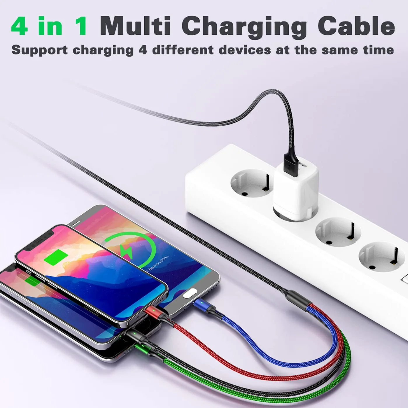 Multi Charging Cable,4 in 1 Charger Cable Braided Multiple USB Cable