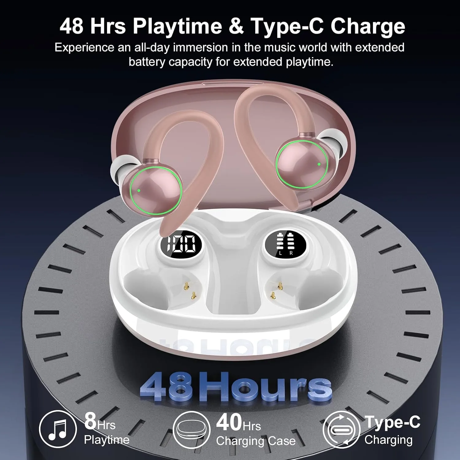 Wireless Earbuds, Bluetooth 5.4 Headphones Sport Over Ear Buds With ENC Mic