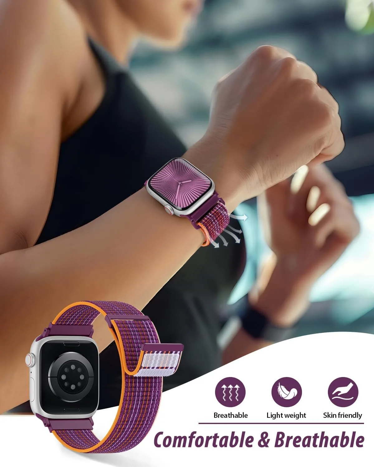 Nylon Loop Sport Band Compatible with Apple Watch Bands 38mm 40mm 41mm 42mm for Women Men, iWatch Wrist Straps for Se, Series 12 11 10 9 8 7, Breathable, Soft Band Ideal for Outdoor