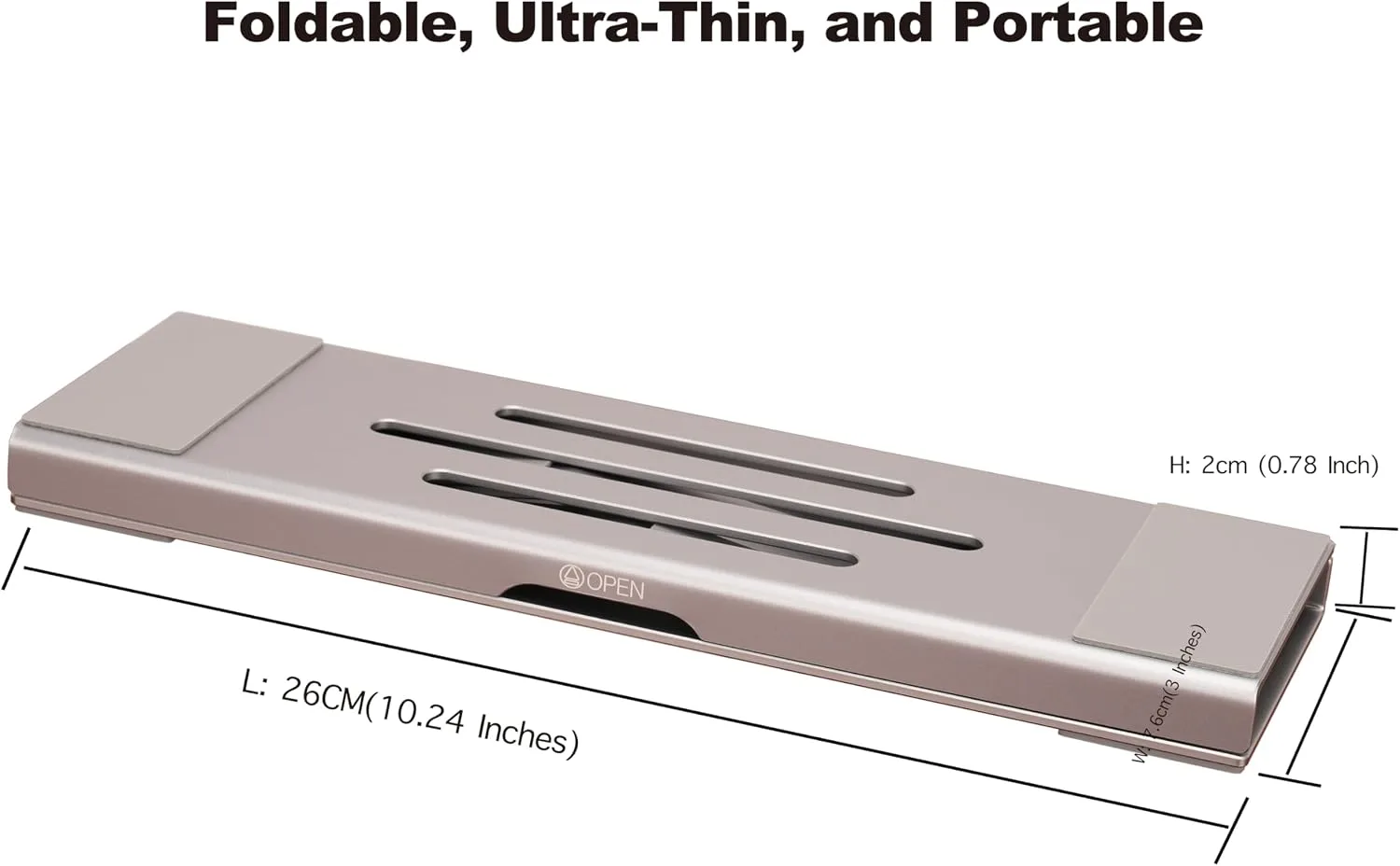 Aluminum Fold & Laptop Riser Stand 3-in-1 Adjustable, Foldable Cooling Stand with Integrated Storage Box, Ruler and Ultra-Slim Portable Design for MacBook, Tablet, Ipad, Keyboard and All Laptop