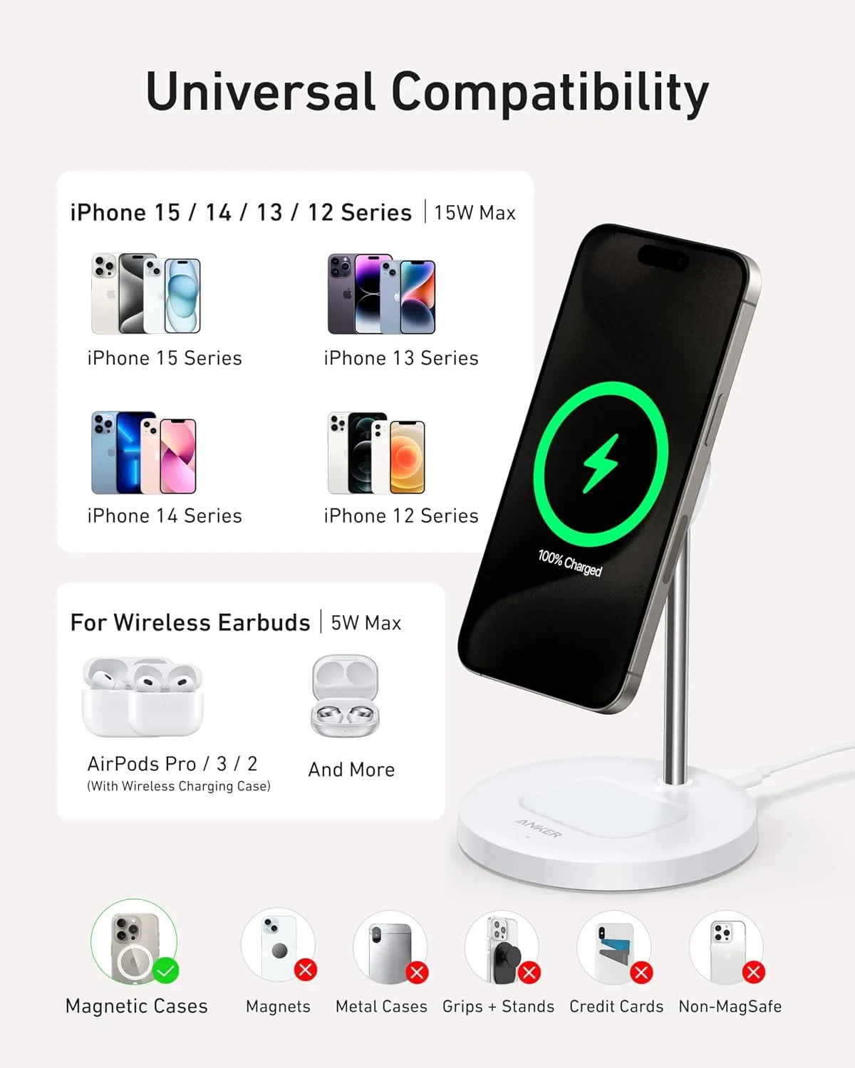 Anker MagGo 2-in-1 MagSafe Compatible Qi2 15W Wireless Charging Stand