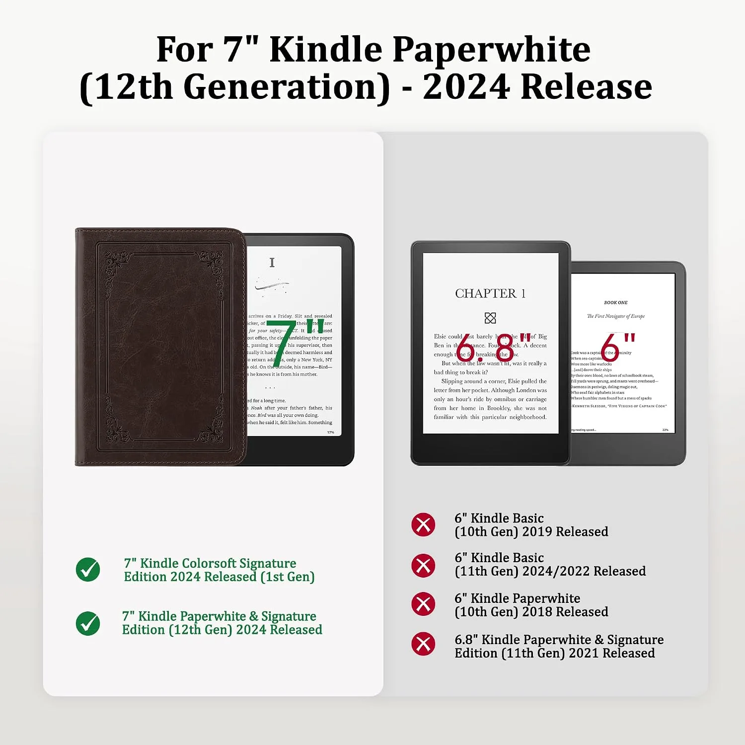 Magnetic Book Cover Case for 7'' Kindle Paperwhite & Colorsoft