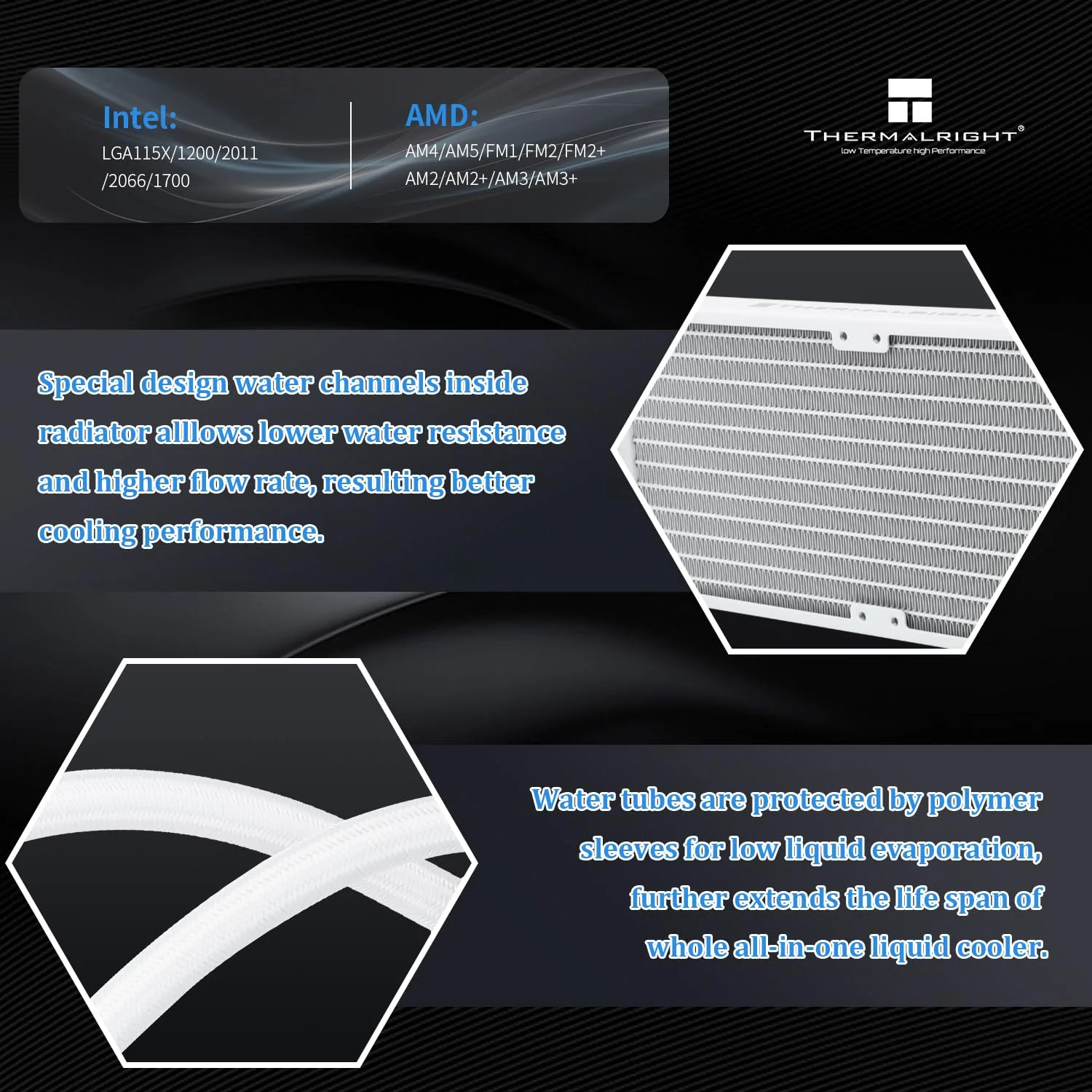 Thermalright Frozen Notte 240 White ARGB V2 Water Cooling CPU Cooler,240 White CPU Cooler Specifications, Double PWM Fans,S-FDB Bearings, Suitable for AMD/AM4 AM5, Intel LGA 1700/1150/1151/1200/2011