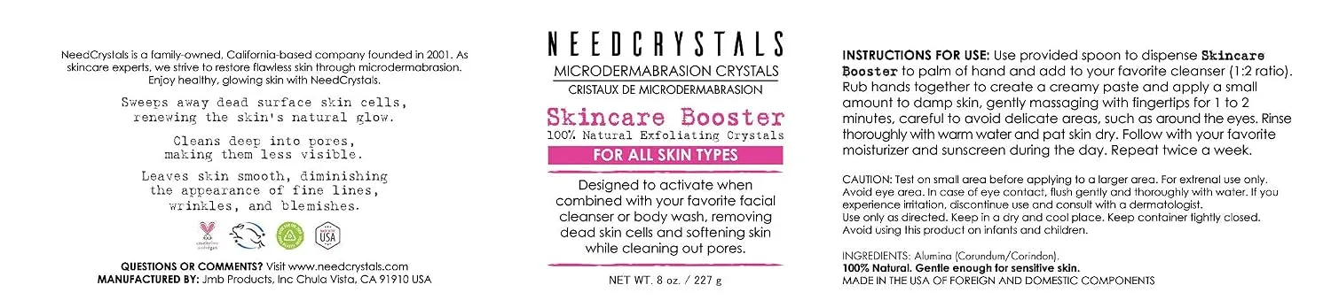 NeedCrystals Microdermabrasion Crystals 8 oz | DIY Face Scrub | Natural Facial Exfoliator for Dull or Dry Skin Improves Acne Scars, Blackheads, Pore Size, Wrinkles, Blemishes & Skin Texture