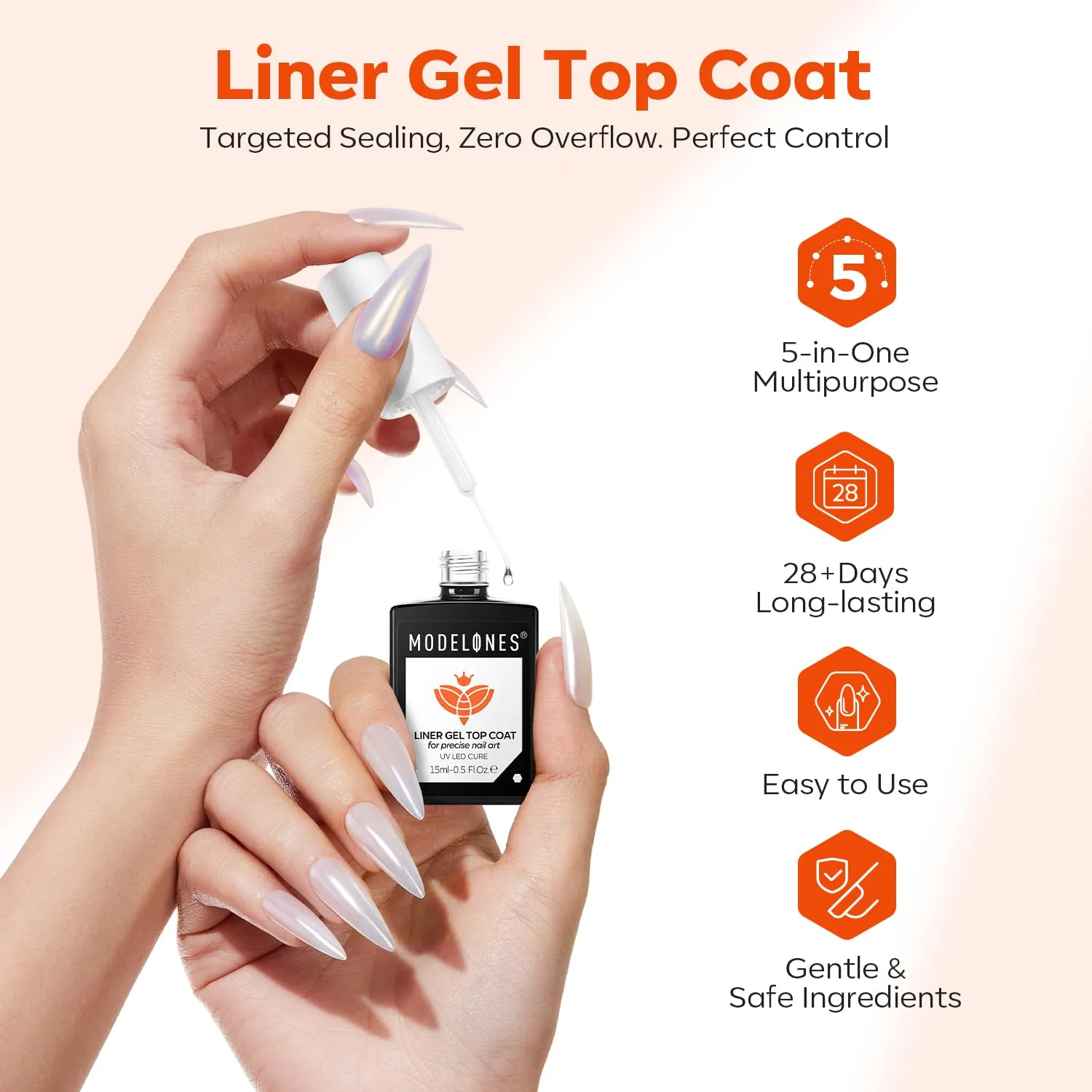 modelones Clear Liner Gel Top Coat Nail Polish for Fine Designs, No Wipe