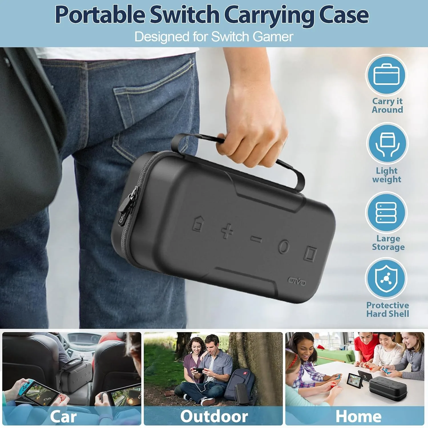 Switch Carrying Case Compatible with Nintendo & OLED, Portable Switch Travel Carry Case Fit for Joy-Con and Adapter, Hard Shell Protective OLED Pouch Bag with 20 Games, Black