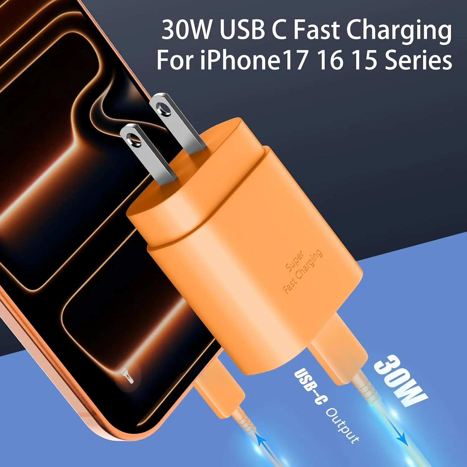 Phone 17 16 15 Charger Fast Charging,30W USB C Phone 17 16 15 Pro Max Charger Block & 10FT Long Type C Cable Cord for i.Phone 17/17 Air/17 Pro/17 Pro Max/16/16 Pro Max/15/15 Pro Max,Orange