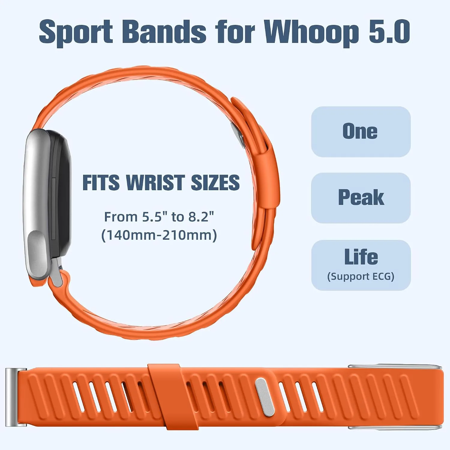 Sport Band Compatible with Whoop 5.0 Bands One, Peak and Life/MG, Breathable Waterproof Silicone Adjustable Replacement Accessories Strap for Whoop Band 5.0 Fitness Activity Tracker, OrangeCoral